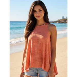 💜Old Navy Orange Floral High Neck Trapeze Sleeveless Top Medium